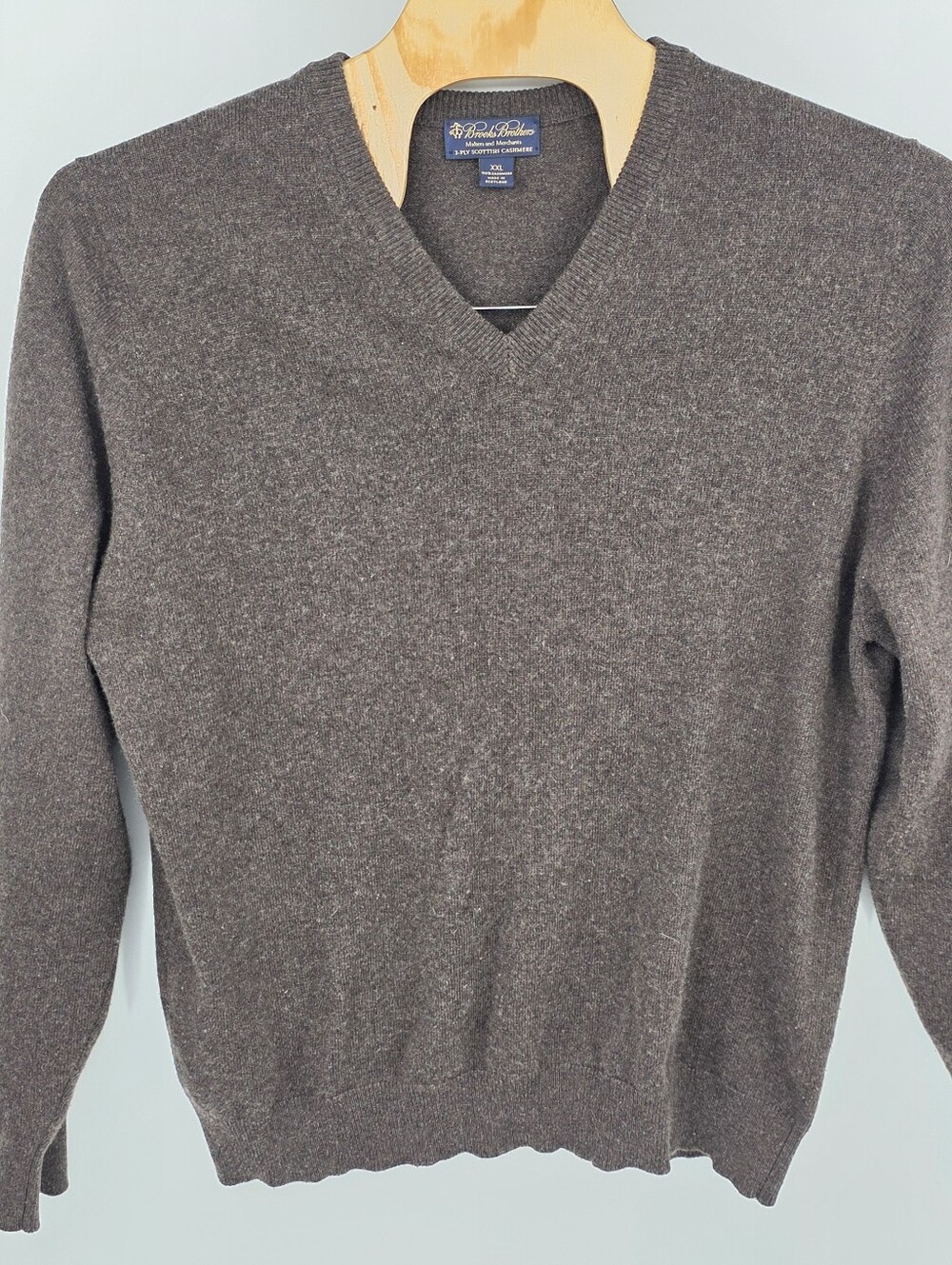 Brooks Brothers 3-Ply Scottish Cashmere Brown V-neck Sweater Men's 2XL